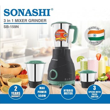 SONASHI 3 IN 1 MIXER GRINDER STAINLESS STEEL JARS